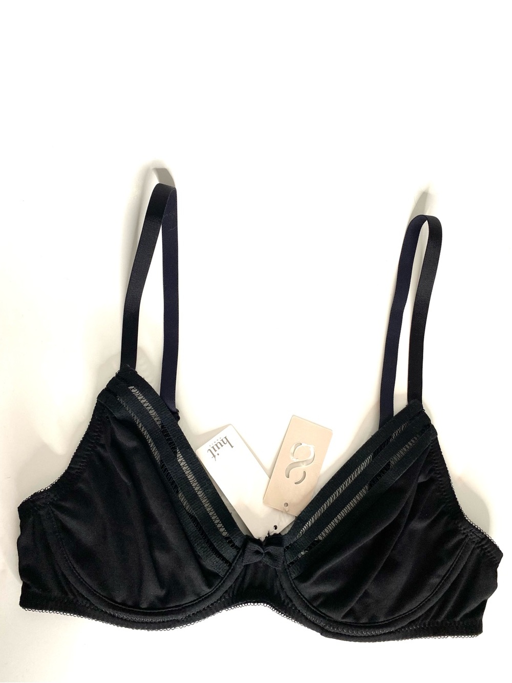 Huit Paris Sweet Coton Black Balconette Underwire Bra NWT 34B French Lingerie